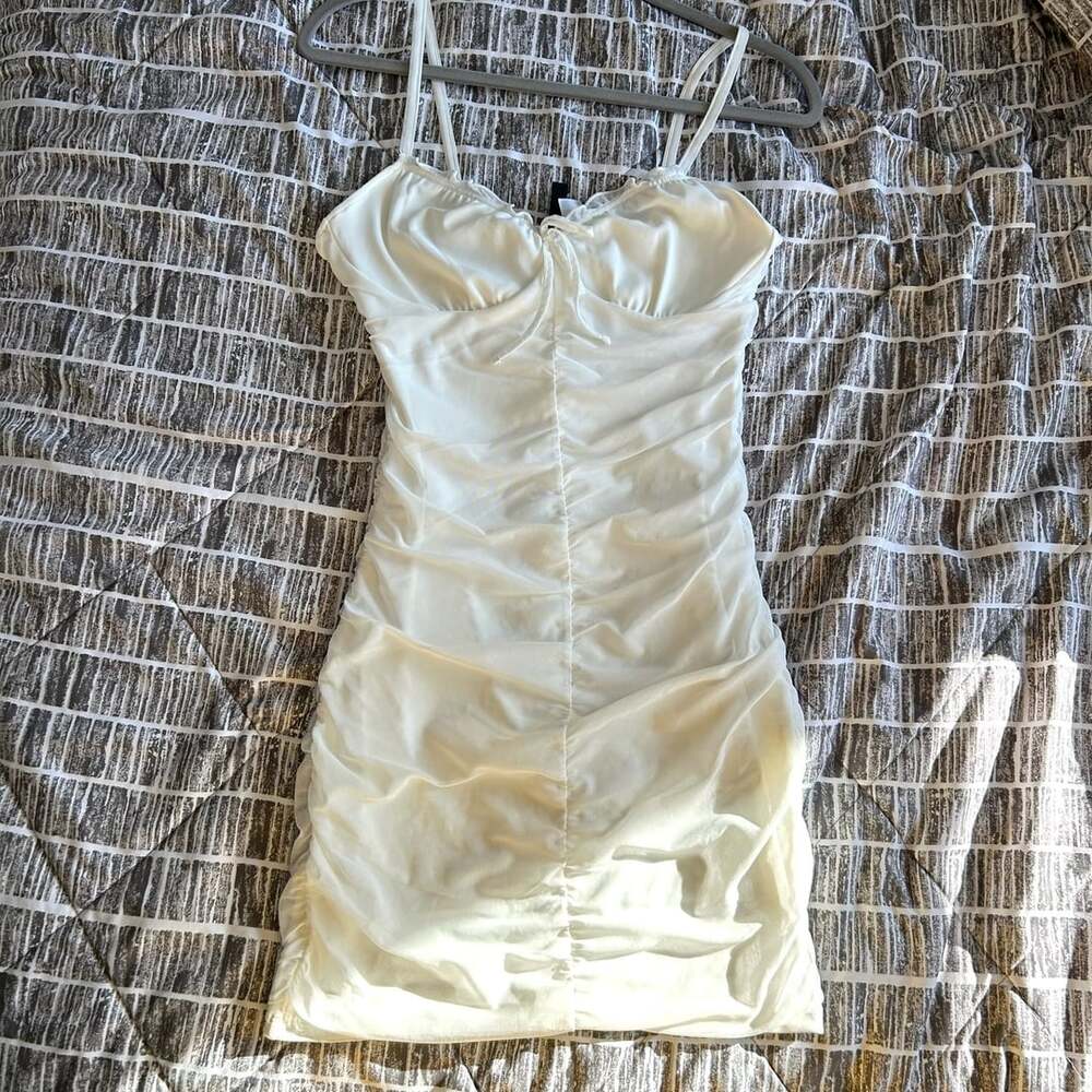 Divided by H&M White Mesh Ruched Mini Dress Size S